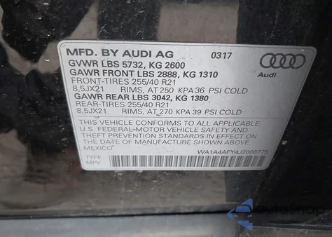 2018 Audi Sq5 3.0T Premium Plus из США, поврежденный, VIN WA1A4AFY4J2008775